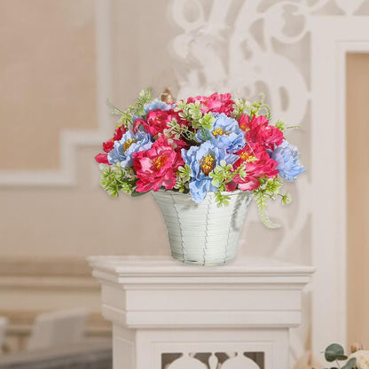 Artificial Flower Hanging Basket, Artificial Hanging Baskets with Flowers, Fake Flowers in Hanging Basket, Fake Hanging Plants for Outdoor Decor, Faux Flowers for Outdoor Patio Garden(1PCS-red blue)