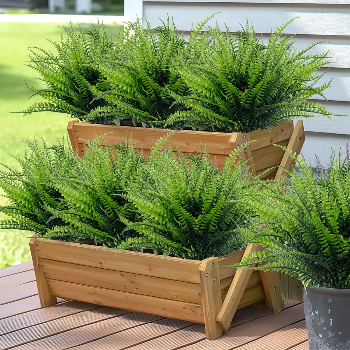 TURNMEON 20 Bundles Artificial Plants Outdoor Faux Boston Fern Spring Decor, Fake Plants UV Resistant Plastic Greenery Shrubs Artificial Fake Flowers for Outside Gardens Patio Yards Home Summer Decor
