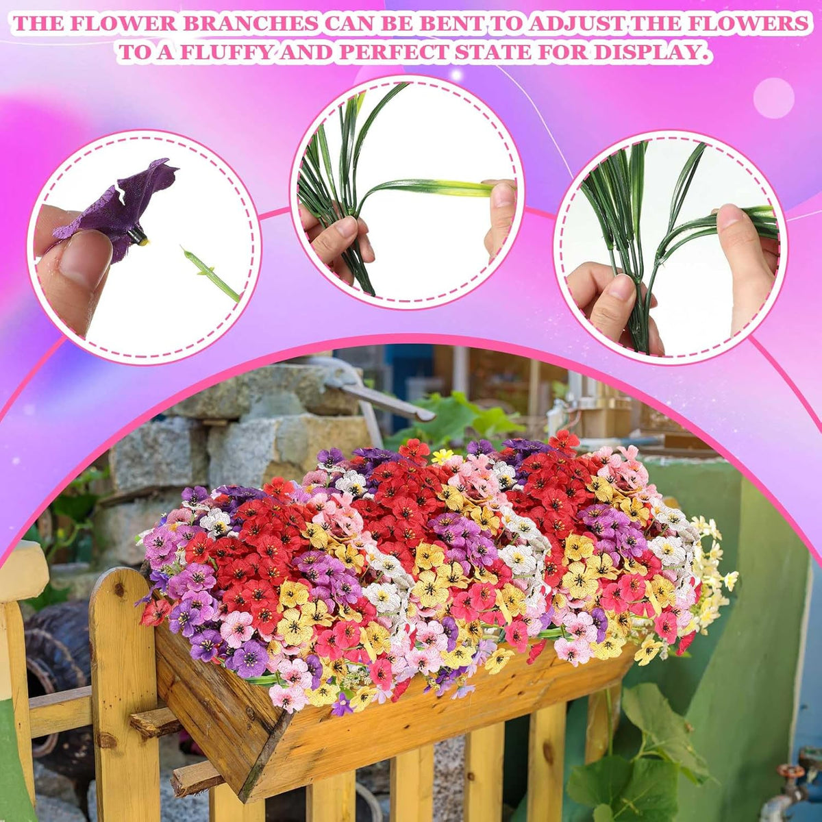 Lyrow 100 Bundles Violet Artificial Flowers, UV Resistant Faux Flowers Outdoor, Faux Silk Flowers, Fake Violet Flowers Bulk for Front Porch Hanging Garden Courtyard Farmhouse Home(Classic Colors)