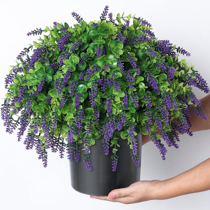 Artificial Eucalyptus & Lavender Topiary Ball Tree for Front Door - Set of 2 Topiary Trees with Pots, UV Resistant Faux Bushes Potted Plants for Porch Garden Farmhouse Outdoor Decoration