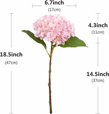 5 Pcs Hydrangea Artificial Flowers, Faux Silk Hydrangea Flores with Stems, Fake Flowers for Valentine Wedding Bouquet Kitchen Home Office Party Tables Vase Outdoor Decor (Pink, 18.5 Inches)