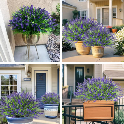 Bassion Artificial Flowers for Outdoors, 24 Bundles Fake Lavender Flowers UV Resistant Plastic Plants Faux Purple Monkey Grass for Home Porch Garden Window Box Indoor Outdoor Decorations