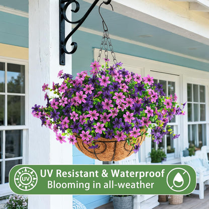 Artificial Flowers Hanging Basket for Outdoor Decoration, 12 Bundles UV Resistant Faux Silk Plants