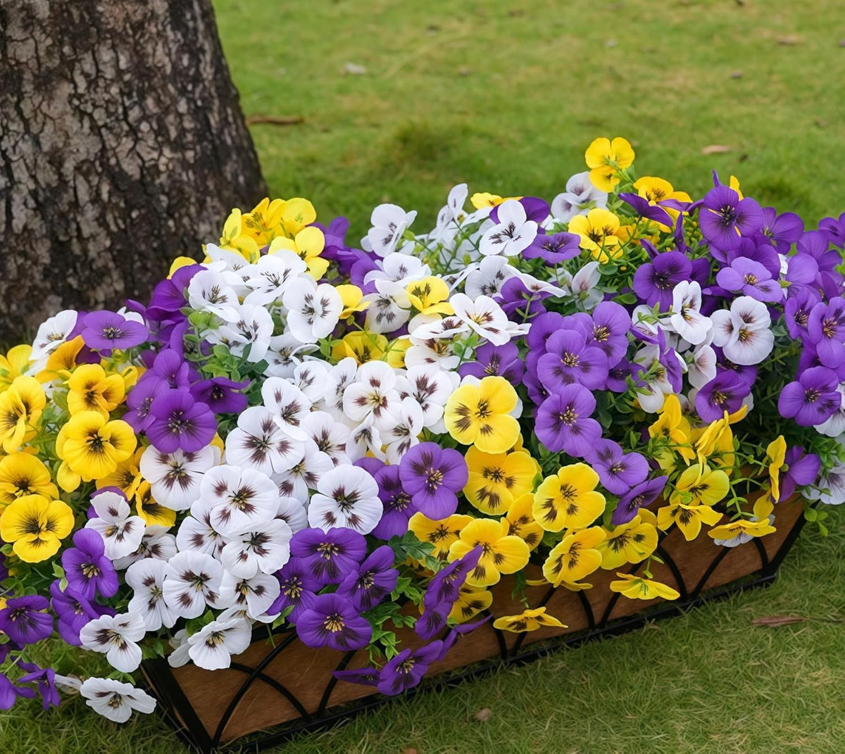 Artificial Flowers for Outdoor, UV Resistant Fake Pansy Flowers, Silk Faux Fowers for Outside Planters Home Garden Office Patio Front (18 Bundles)