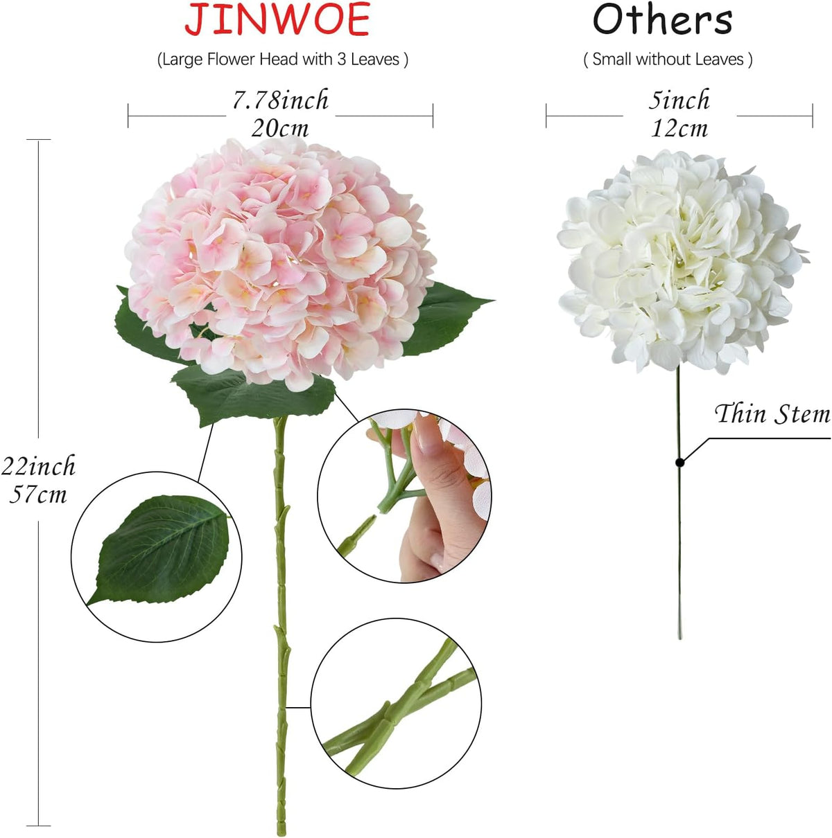 Pink Flowers Silk Artificial Hydrangeas, 4Pcs 22" Lifelike Large Silk Flowers with Stems, Artificial Flowers for Wedding Bouquet Table Centerpieces Outdoor Home