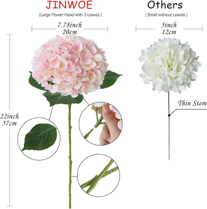 Pink Flowers Silk Artificial Hydrangeas, 4Pcs 22" Lifelike Large Silk Flowers with Stems, Artificial Flowers for Wedding Bouquet Table Centerpieces Outdoor Home
