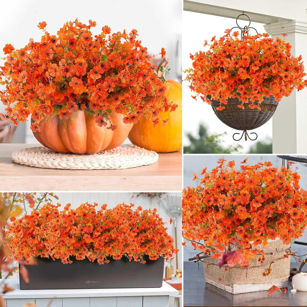 18 Pcs Artificial Mums Flowers Outdoor Plastic Fall Flowers Fake Mums Autumn Greenery Flower for Porch Window Box Farmhouse Thanksgiving Home Decor ((18, Orange)