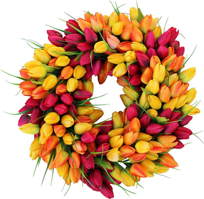 The Wreath Depot Blush Tulip Front Door Wreath 19 Inch, Gorgeous Full Spring Door Wreath Designed in USA, Measures True to Size, White Gift Box Included