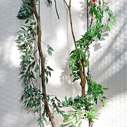 FiveSeasonStuff Artificial Natural Green Willow Garlands, Bendable Greenery Vine Leaves for Wedding Home Decoration (2 Pcs, 11.8 feet)