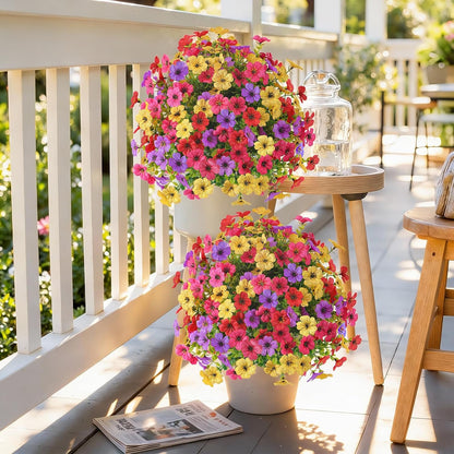 Alupssuc 2Pcs 20" Artificial Topiary Ball Flowers For Outdoors Planters, Spring Decoration with Spike, UV Resistant Faux Summer Plants, Fake Bushes Indoor Decor, Mix 4 Colors for Garden, Porch & Patio