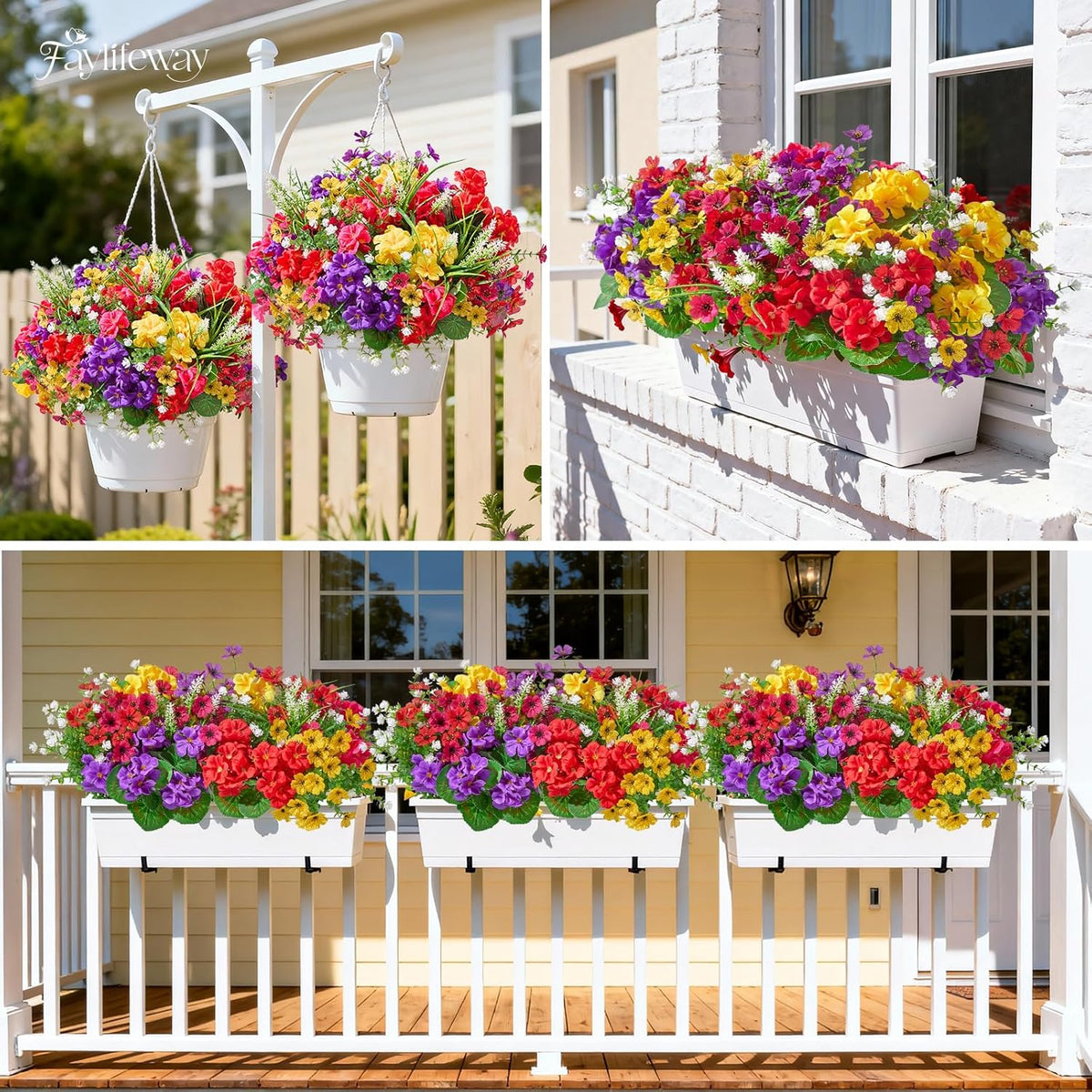 16 Bundles Artificial Flowers for Outdoors, UV Resistant Silk Faux Flowers for Outside Planters, Garden, Porch, Yard, Home Decor (Mixed Color)