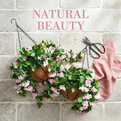 15" Faux Crepe Myrtle Hanging Baskets - Set of 2, Artificial Hanging Plants Flowers for Outdoors, No Maintenance Required, No Watering Needed. Brighten Your Porch Instantly! (Pink)