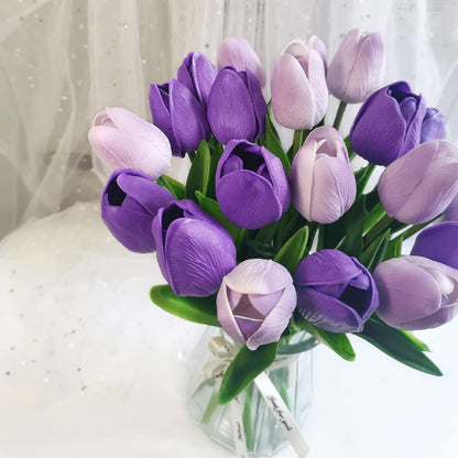 20 Pcs Purple Faux Tulip Flowers Real Touch Spring Tulip Artificial Flowers Bouquet Floral Arrangement for Wedding Home Garden Room Decor (2 Colors)