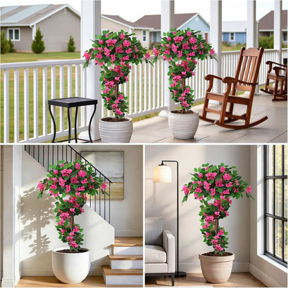 2 Pack 4FT Artificial Bougainvillea Topiary Trees for Outdoor, Fake Silk Flowers Plants Bushes with Ground Spike, Faux UV Resistant Shurbs Trees for Outside, Front Porch, Patio, Balcony Decor