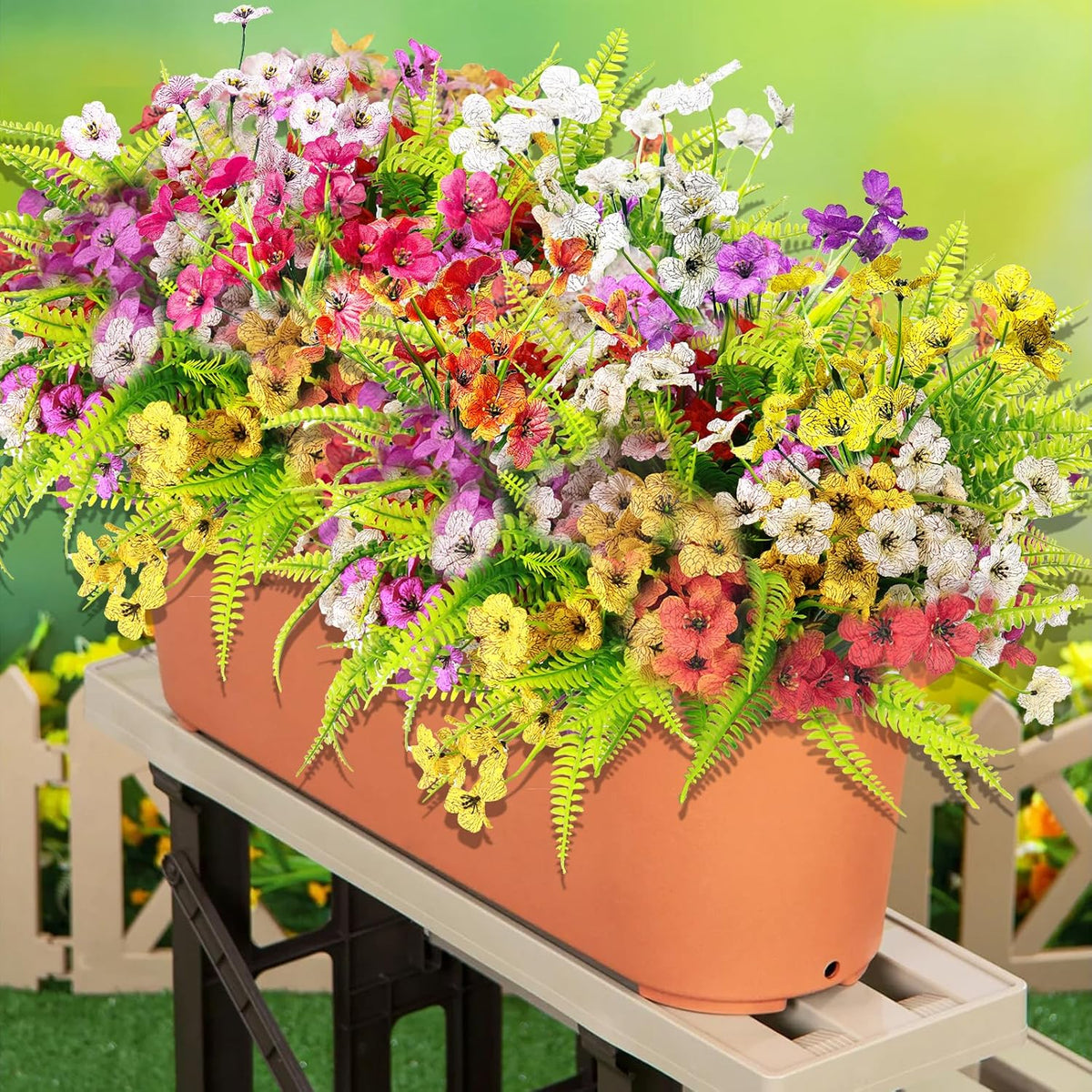 14 Pcs Artificial Flowers Outdoor UV Resistant Fake Flower for Outside Faux Greenery Plant Planter Plastic Flowers - No Maintenance Outdoor Faux Flowers for Porch Garden Home Decor (Mix 4)