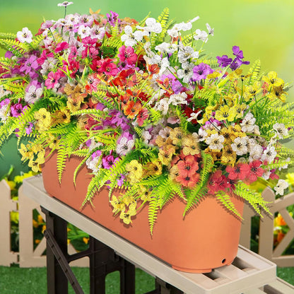 14 Pcs Artificial Flowers Outdoor UV Resistant Fake Flower for Outside Faux Greenery Plant Planter Plastic Flowers - No Maintenance Outdoor Faux Flowers for Porch Garden Home Decor (Mix 4)