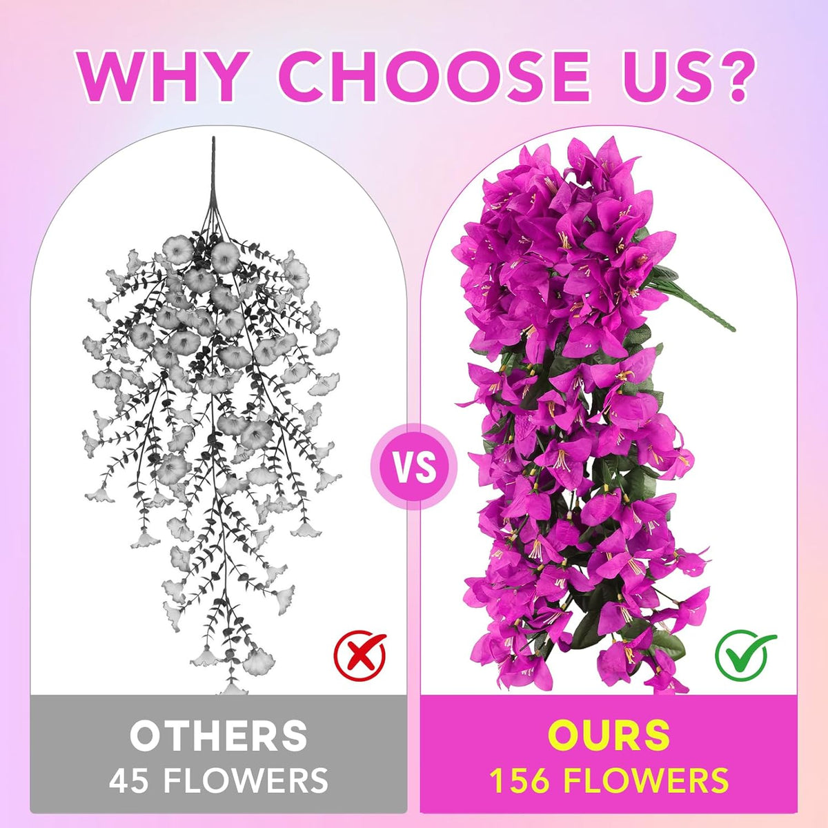 Artificial Bougainvillea Flowers for Outdoor Plant, 2 Pcs Faux Hanging Flowers Bougainvillea for Outside Decoration, Fake Silk UV Resistant Vines for Front Door Porch (Fuchsia)