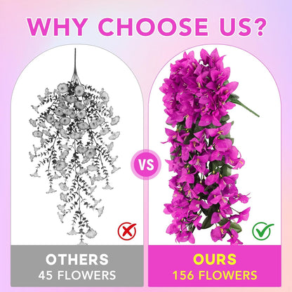 Artificial Bougainvillea Flowers for Outdoor Plant, 2 Pcs Faux Hanging Flowers Bougainvillea for Outside Decoration, Fake Silk UV Resistant Vines for Front Door Porch (Fuchsia)