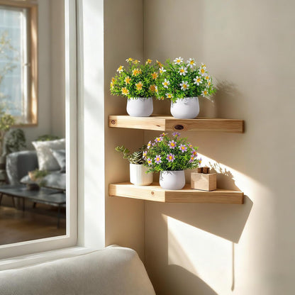 3 Pack Small Fake Plants Artificial Potted Flowers for Indoor Mini Faux Plants with Flowers Greenery for Home Decor Living Room Bathroom Bedroom Office Table Shelf (White+Yellow+Purple)