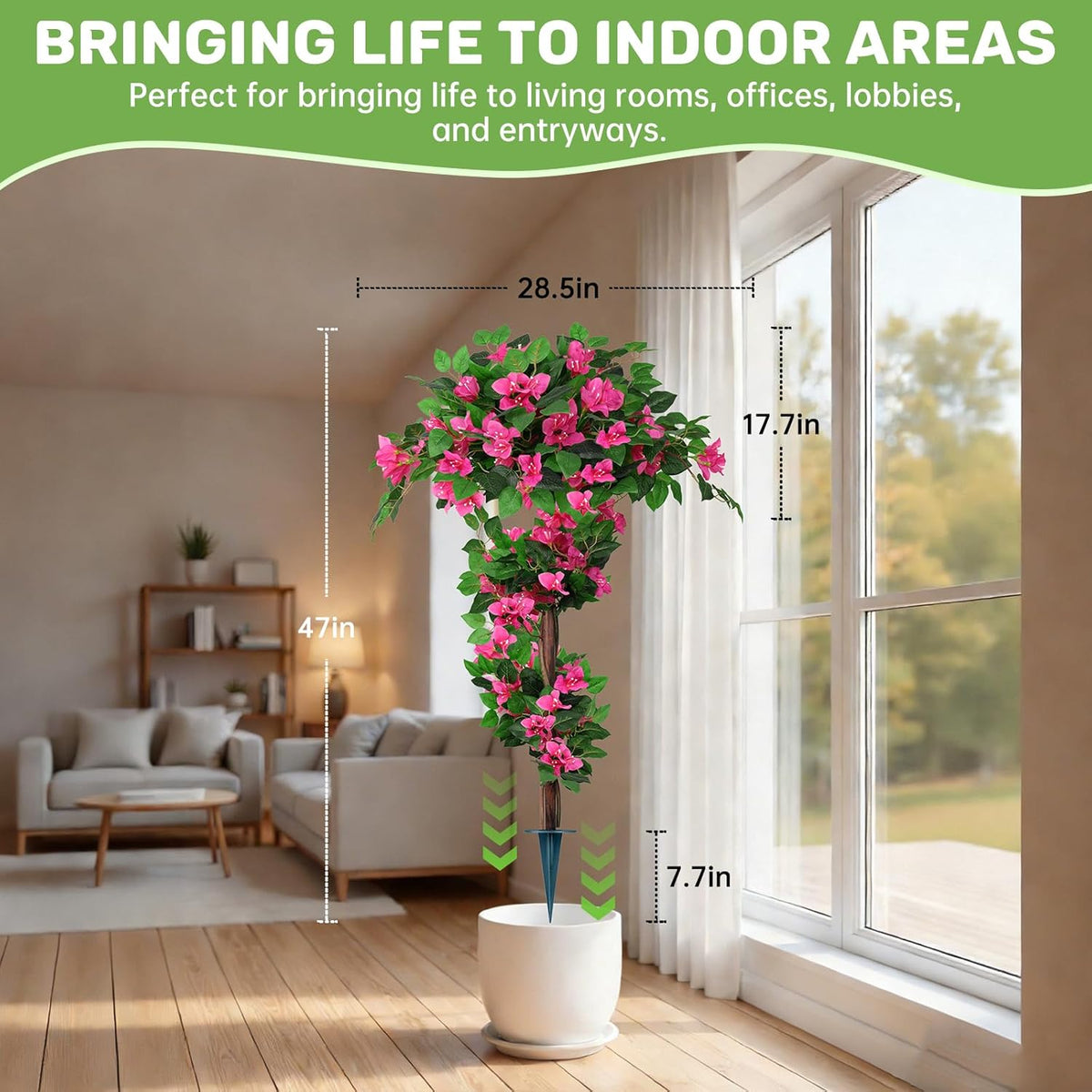2 Pack 4FT Artificial Bougainvillea Topiary Trees for Outdoor, Fake Silk Flowers Plants Bushes with Ground Spike, Faux UV Resistant Shurbs Trees for Outside, Front Porch, Patio, Balcony Decor