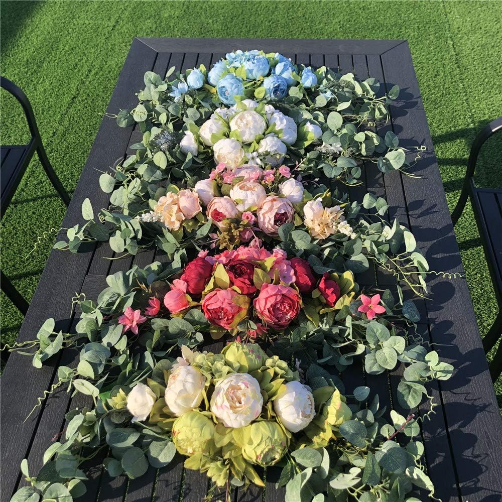 Wedding Arch Flowers, 30 Inch Rustic Artificial Floral Swag for Door Lintel, Green Leaves Rose Peony Sunflowers Table Centerpieces Home Decoration