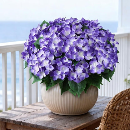 FOTEEWL Artificial Hydrangea Flower Topiary Trees - 2 Sets Faux Silk Flower Potted Plant, UV Resistant Fake Outdoor Hydrangea Bush for Front Door, Farmhouse, Garden, Porch Decor (Purple)