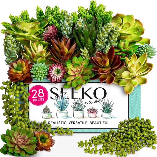 Succulents Plants Artificial 28 Pcs Realistic Premium Fake Succulents Faux for Indoor Outdoor UV Resistant DIY Home Office Decor