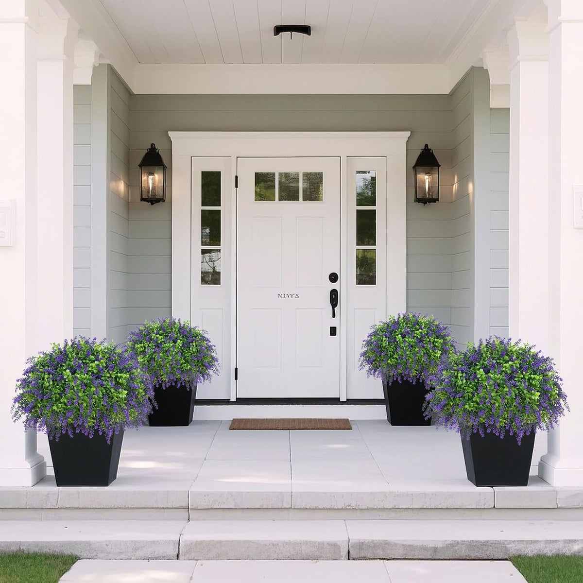 Artificial Boxwood Topiary Ball with Lavender - Set of 2 for Front Porch Decoration, Fake Bushes Potted Plants Faux Greenery Tree UV Resistant for Outdoor Indoor Garden Farmhouse Home Decor (Purple)