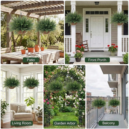 Fake Ferns Hanging Baskets, 2 Pcs Artificial Hanging Plants Outdoor, 2 Hanging Planters with 24 Pcs Fake Ferns for Indoor and Outdoor Decorations for Front Porch Garden Balcony Patio Home Decor (2, Green)