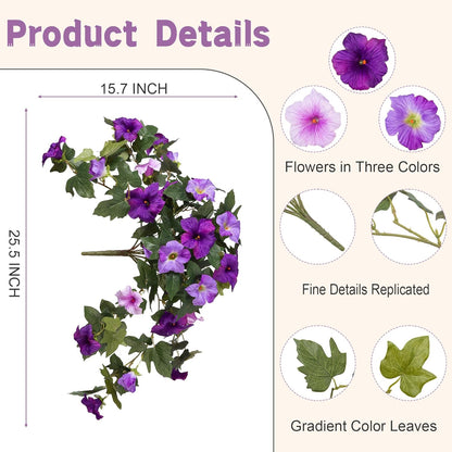 2PCS Artificial Petunia Flowers for Outdoors, Fake Flowers for Outdoor Planters UV Resistant Faux Silk Petunias for Garden Porch Yard Balcony Patio Realistic Home Kitchen Decor(Double Purple)