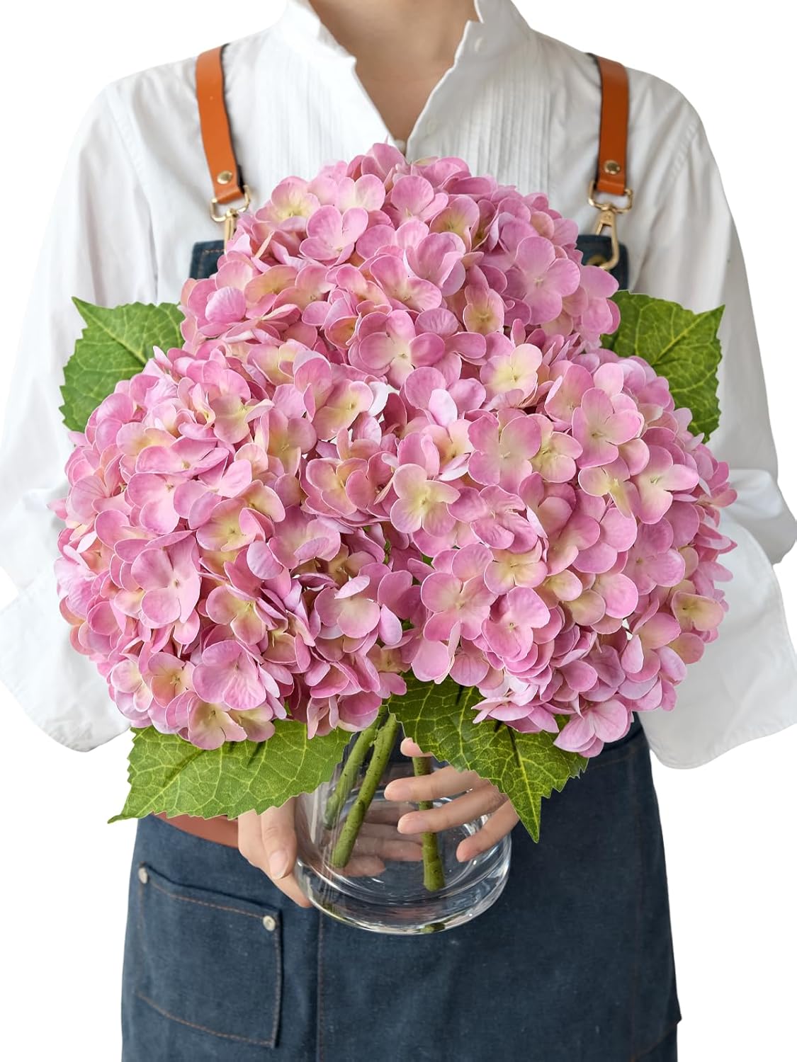 3 Pcs 21" Pink Real Touch Fake Hydrangea Flowers, Latex Full Lifelike Silk Artificial Hydrangeas Fake Flowers for Bouquet Table Centerpieces Spring Wedding Indoor Home