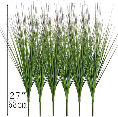 27" Artificial Plants Onion Grass Greenery Faux Fake Shrubs Plant Flowers Wheat Grass for House Home Indoor Outdoor Office Room Gardening Indoor Décor 6 Pack