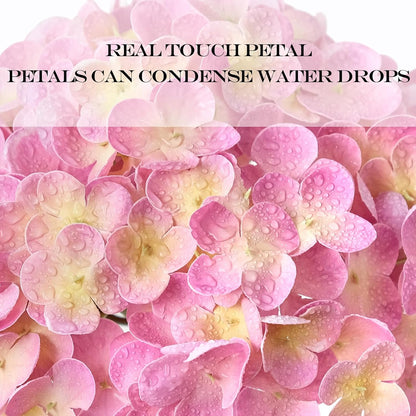 3 Pcs 21" Pink Real Touch Fake Hydrangea Flowers, Latex Full Lifelike Silk Artificial Hydrangeas Fake Flowers for Bouquet Table Centerpieces Spring Wedding Indoor Home