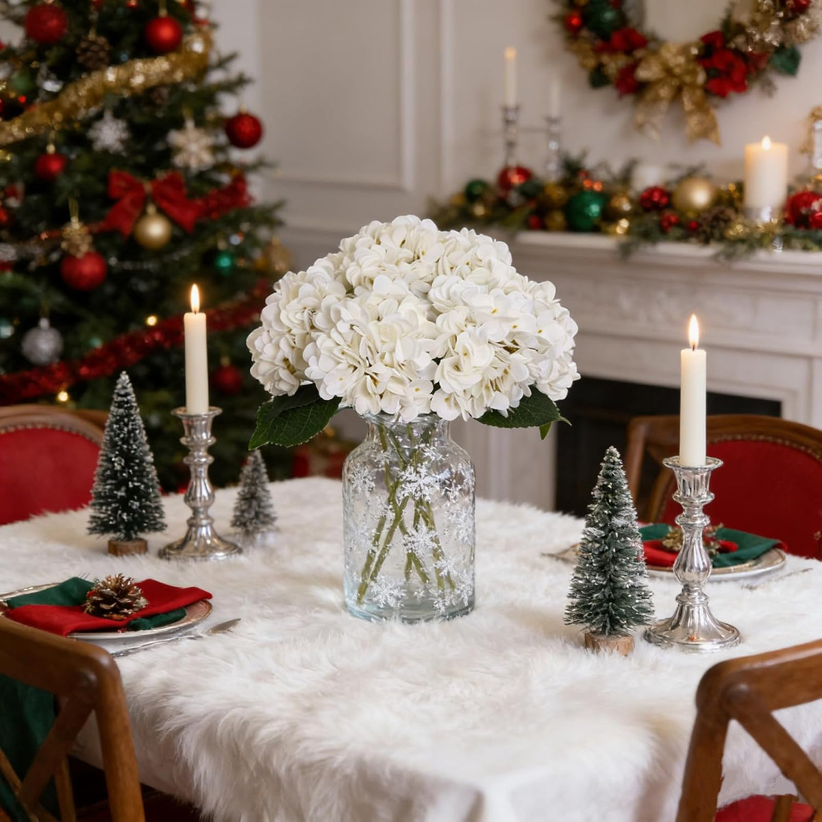 6 Pcs White Hydrangea Artificial Flowers Silk Fake Hydrangeas with Stems for Wedding and Home Decor