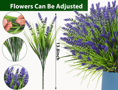 Artificial Plants Outdoor, 20 Pcs Fake Flowers UV Resistant Outdoor Artificial Lavender Flowers, Plastic Faux Plants for Porch Garden Planter Yard Window Box