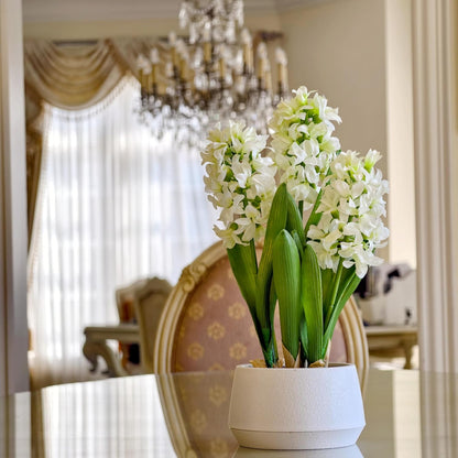 365 Blooming Decor 16 inch Tall White Potted Faux Hyacinth Flower Plant with River Stone-Luxury Artificial Garden Hyacinth for Home, Office Decoration, Housewarming