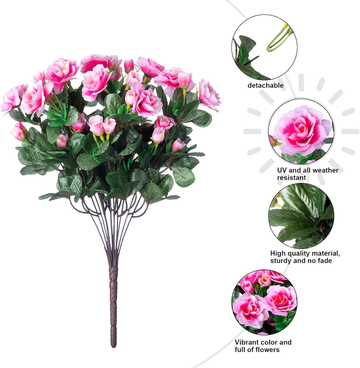 Artificial Fake Outdoor Outside Flowers Plants For Spring Decor, Faux Silk Pink Camellia UV Resistant Realistic for Front Door Porch Patio Planter Balcony Garden Yard Home Decor, 3 Large Bundles