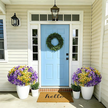 Ivydale 20 Pcs Artificial Fake Pansy Flowers for Outdoors Spring Decor, Faux Silk Pansies UV Resistant Plants for Front Door Porch Yard Patio Window Box Home Decor (Purple Yellow Gradient Purple)