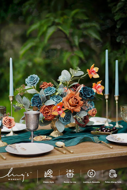 Refined Teal Burnt Orange Silk Home Decor Bundle