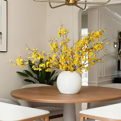 6 PCS Artificial Cherry Blossom Branches Spring Indoor Decoration, Faux Yellow Silk Flowers 34.45" Long Stems Real Touch Plum Fake Peach Plants for New Year Wedding Home Bedroom Table Office