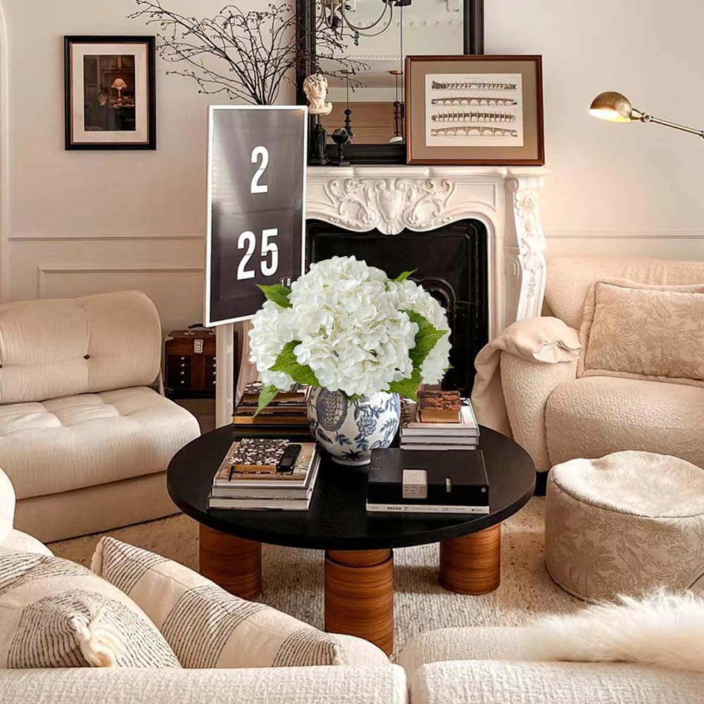 4 Pcs Real Touch White Hydrangeas Artificial Flower 21 inches Realistic Faux Latex Hydrangeas Flower for Home Decor Kitchen Living Room Spring Table Wedding Xmas Arrangement
