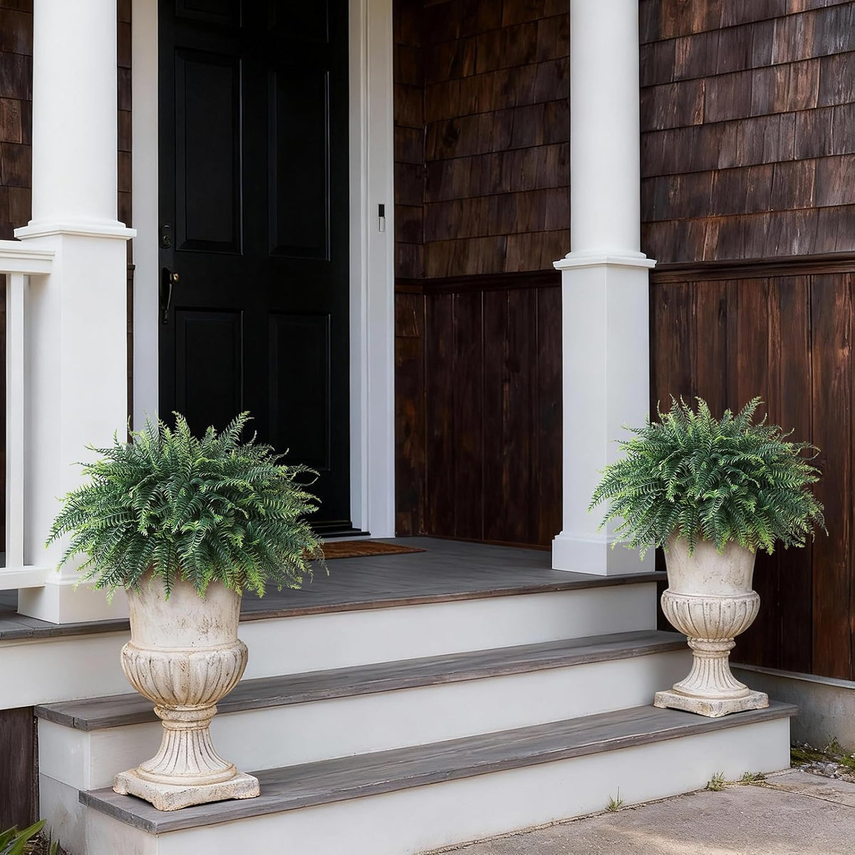 FOTEEWL Artificial Ferns Potted Plant for Front Door Decoration - 2 Sets UV Resistant Realistic Bush Faux Greenery Fern Potted Fake Plants for Home Garden Porch Farmhouse Decor