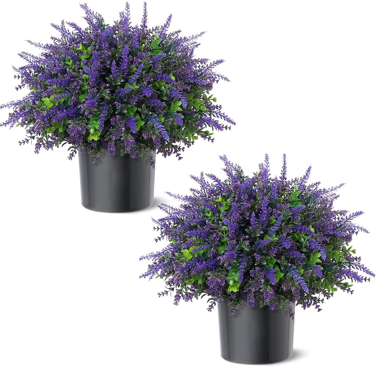 2 Sets Artificial Eucalyptus & Lavender Topiary Trees for Front Door - UV Resistant Potted Faux Plants