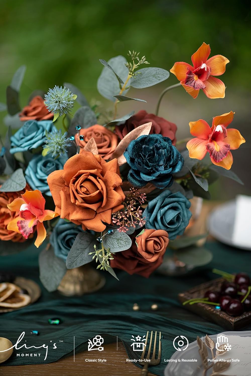 Refined Teal Burnt Orange Silk Home Decor Bundle
