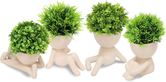 MAKHOT 4 Pcs Fake Succulents for Office Decorations, Artificial Succulents Plants for Work Desk, Faux Mini Plants Home Decor - Small Plant for Office Women Cubicle Decoration (Cream Color)