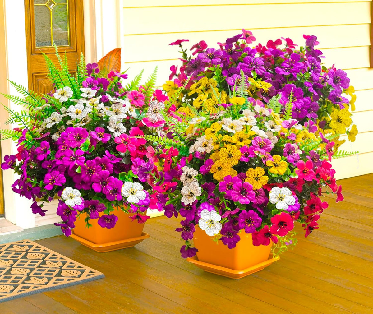 Artificial Fake Flowers for Outdoors, 16 Bundles Artificial Plants Outdoor Faux Plants UV Resistant, Realistic Faux Silk Flower 6 Colors Spring Summer Decor for Porch Outside Planter Window Box