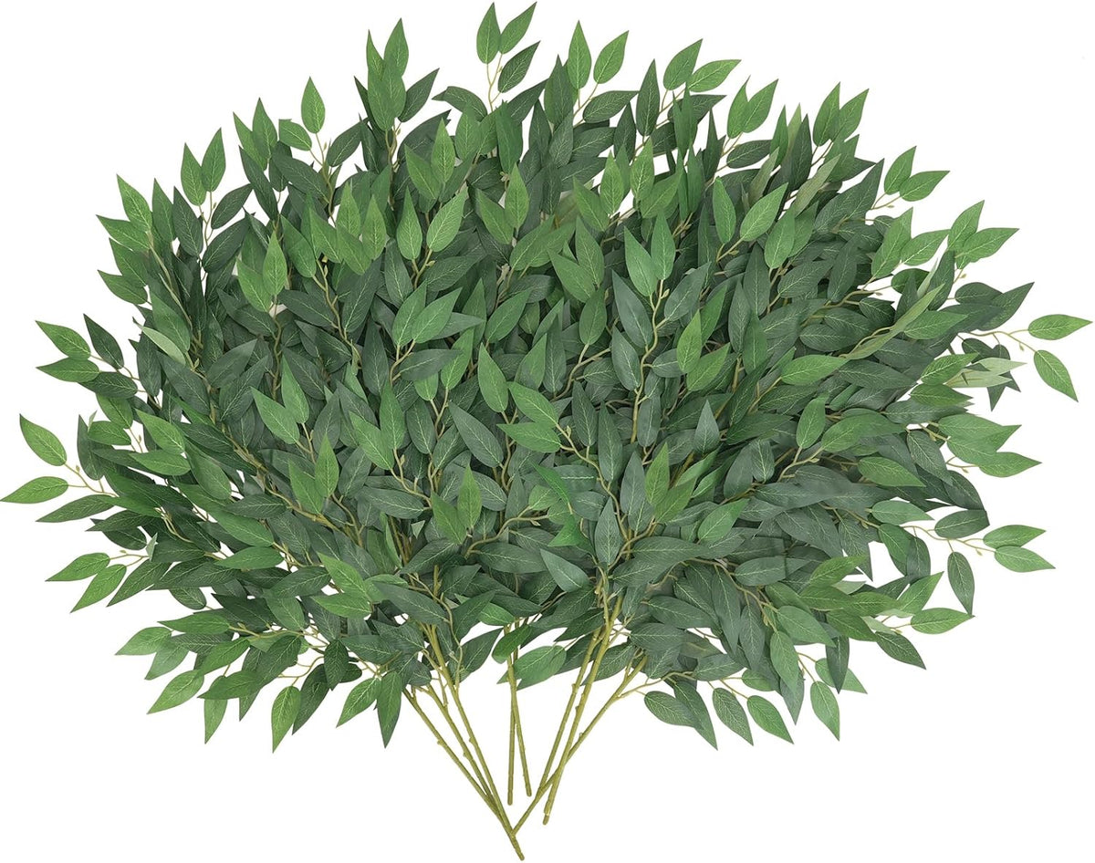 CEWOR 24 Pcs Italian Ruscus Greenery Stems, 27.6in Artificial Green Leaf Garland Vines Hanging Spray for Wedding Arch Bouquet Filler Table Centerpieces Home Decor