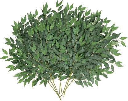 CEWOR 24 Pcs Italian Ruscus Greenery Stems, 27.6in Artificial Green Leaf Garland Vines Hanging Spray for Wedding Arch Bouquet Filler Table Centerpieces Home Decor