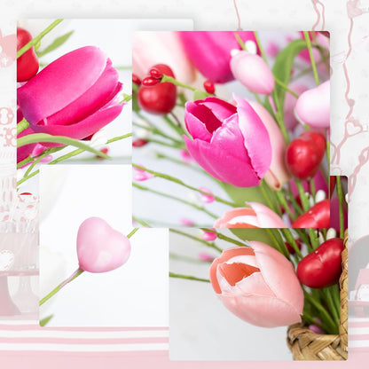 VioletEverGarden Valentines Day Decorations, 6 Pack Artificial Flowers 17inch Valentine’s Day Picks with Tulip Berry for Valentine’s Day Wedding Party Center Pieces Decoration