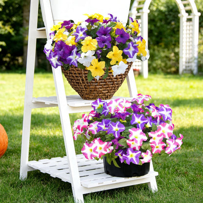 FULLMUSIC Spring Artificial Flowers for Outdoors, UV Resistant Fake Morning Glory, Look Real Faux Silk Plants for Front Door Garden Porch Planter